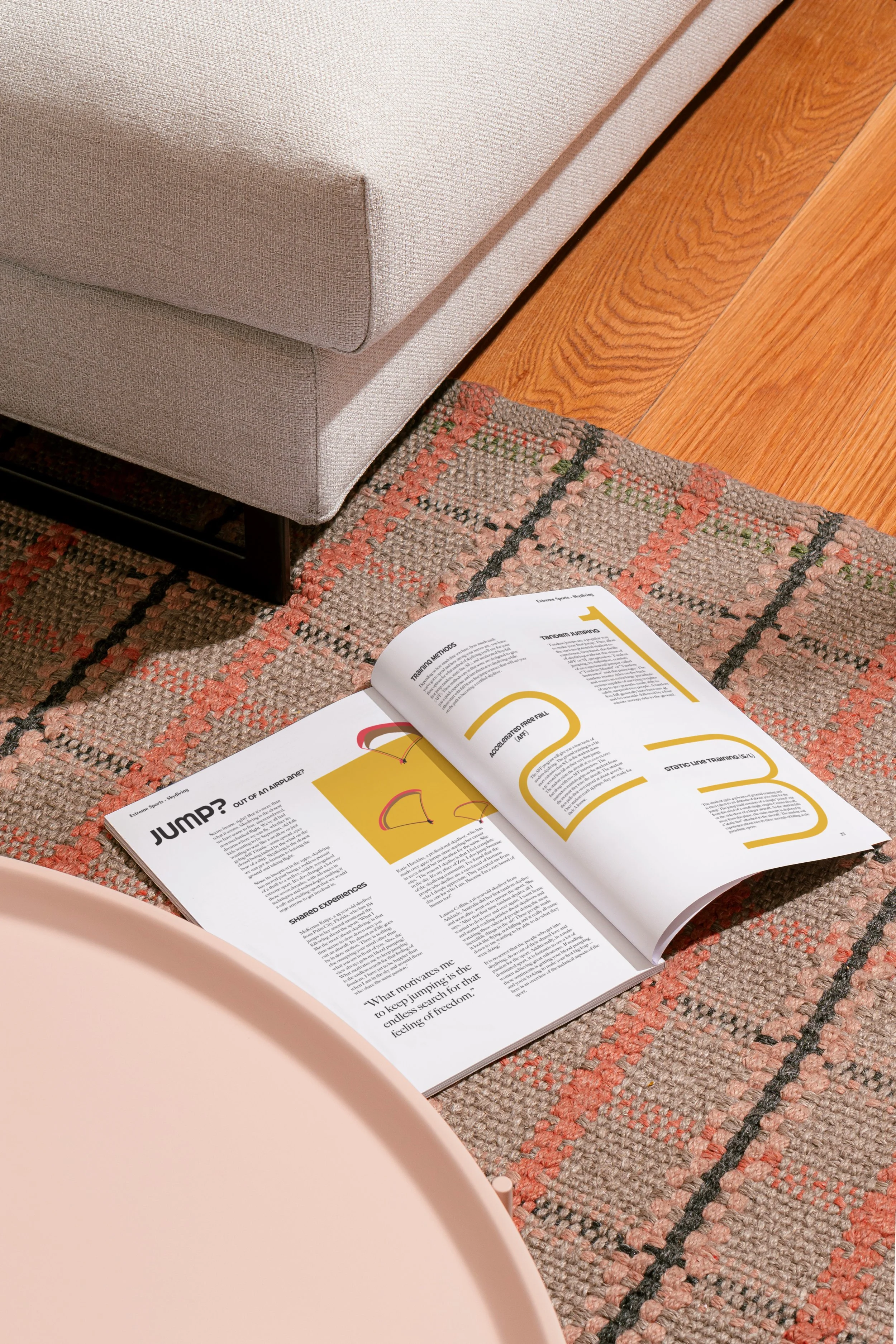 Numbered feature spread on a rug